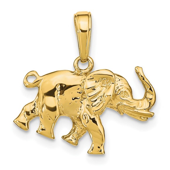 14k Yellow Gold Polished 3-D Elephant Necklace Charm Pendant - Picture 3 of 5